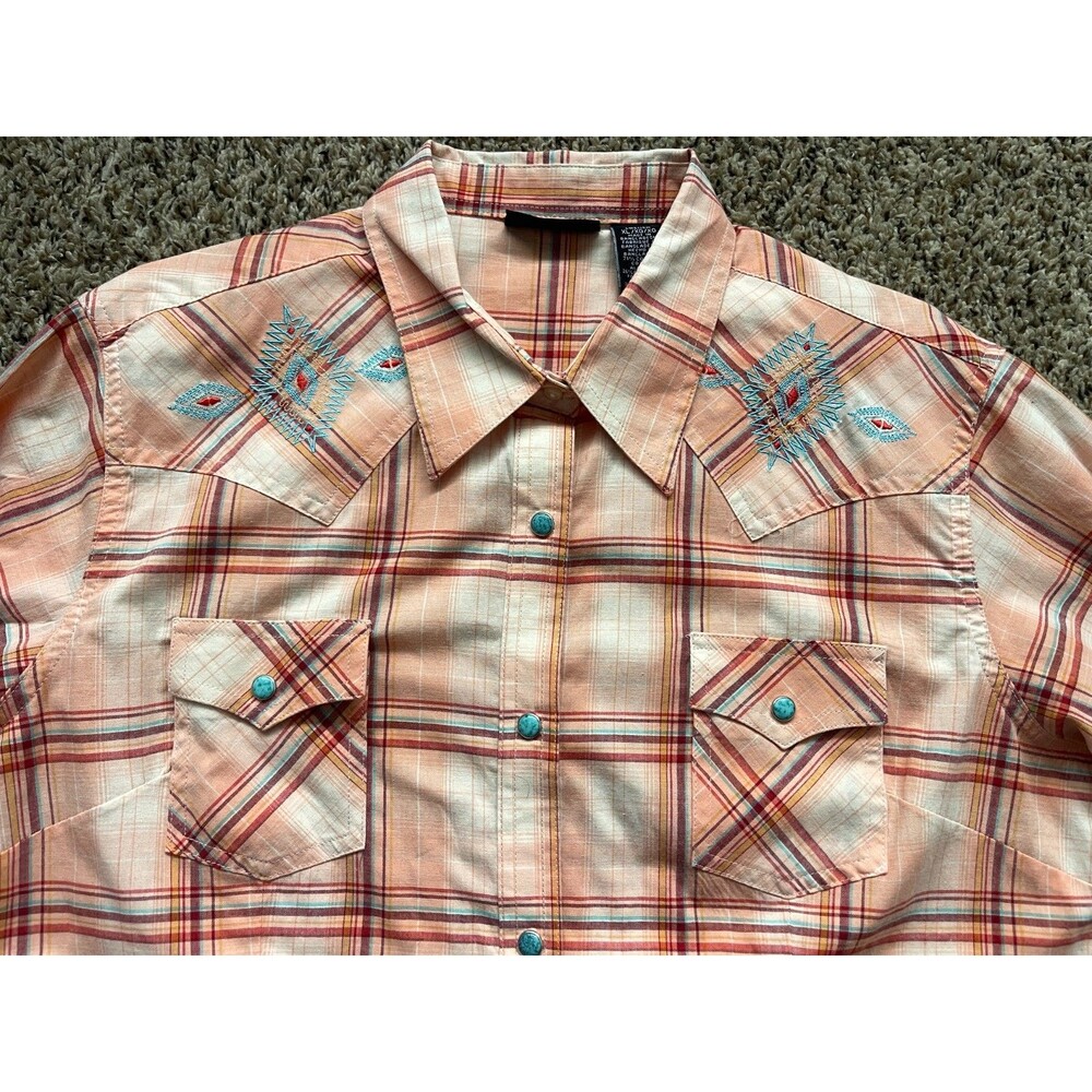Wrangler Turquoise Pearl Snap Button Up Shirt Womens XL Western Rodeo Aztec - Picture 2 of 8